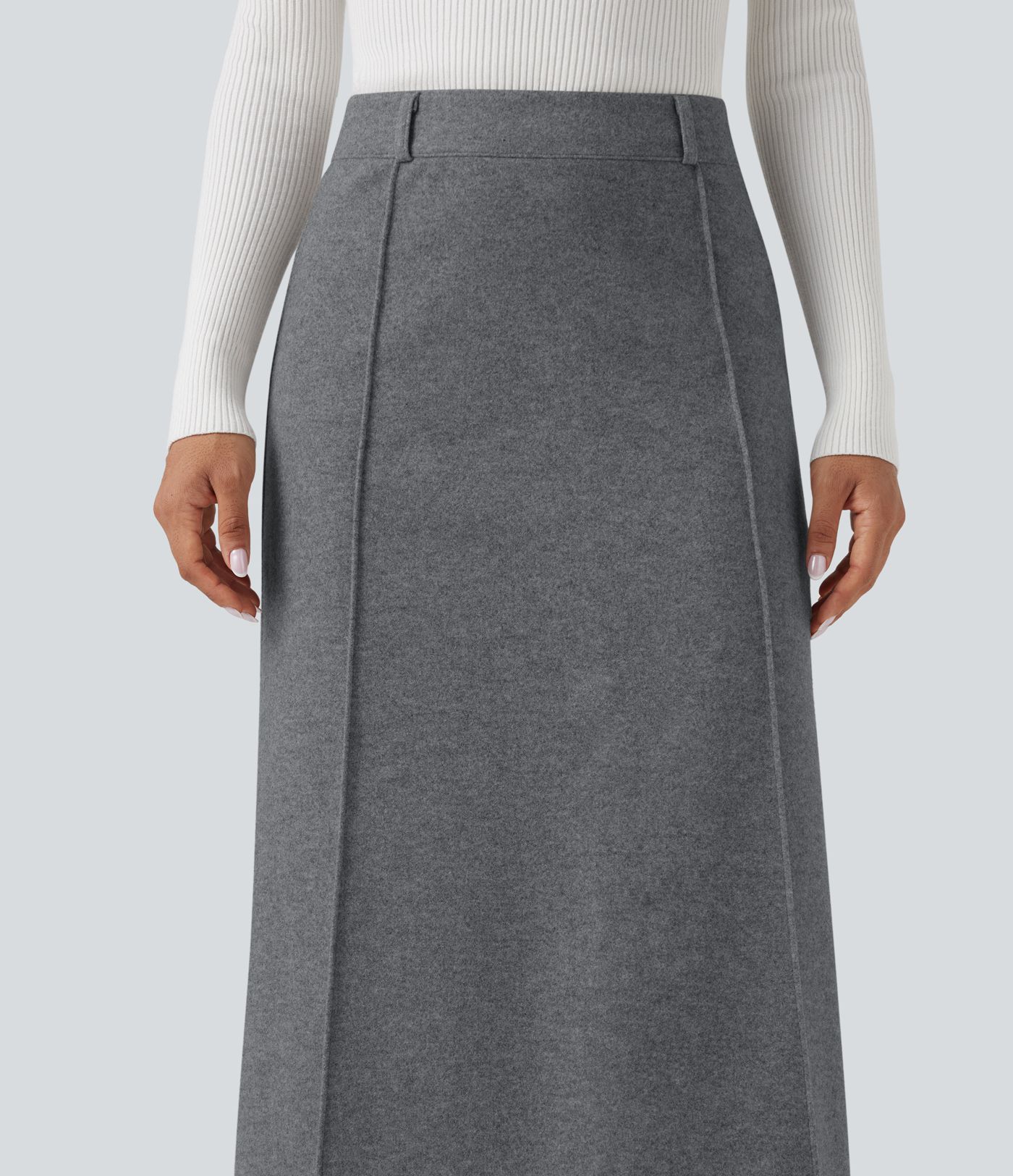 Falda midi casual de polar con abertura y tiro alto