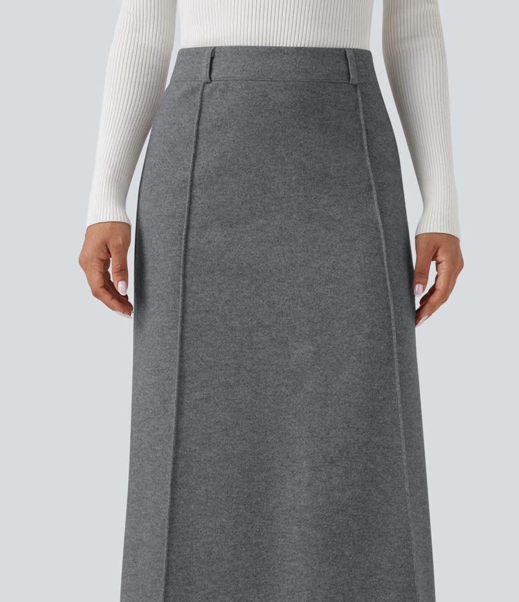 Falda midi casual de polar con abertura y tiro alto