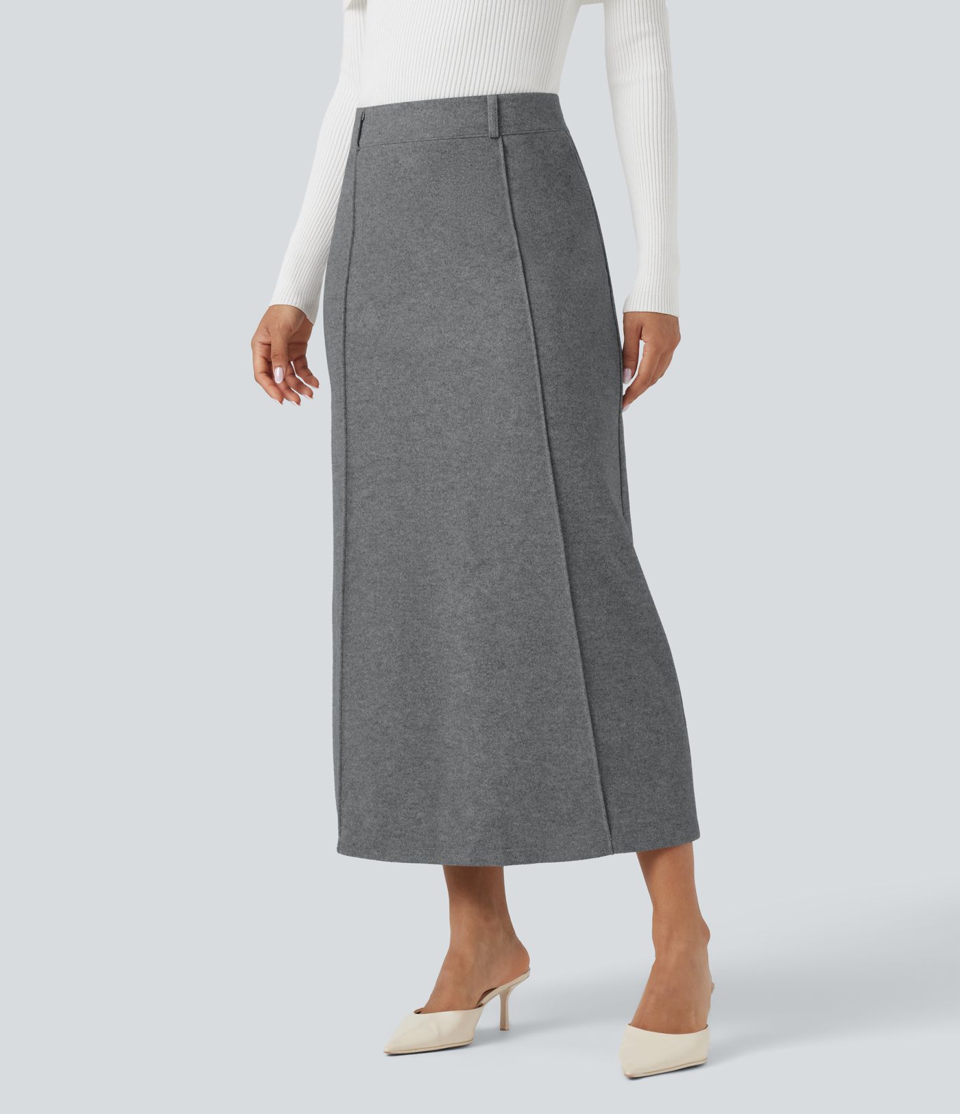 Falda midi casual de polar con abertura y tiro alto