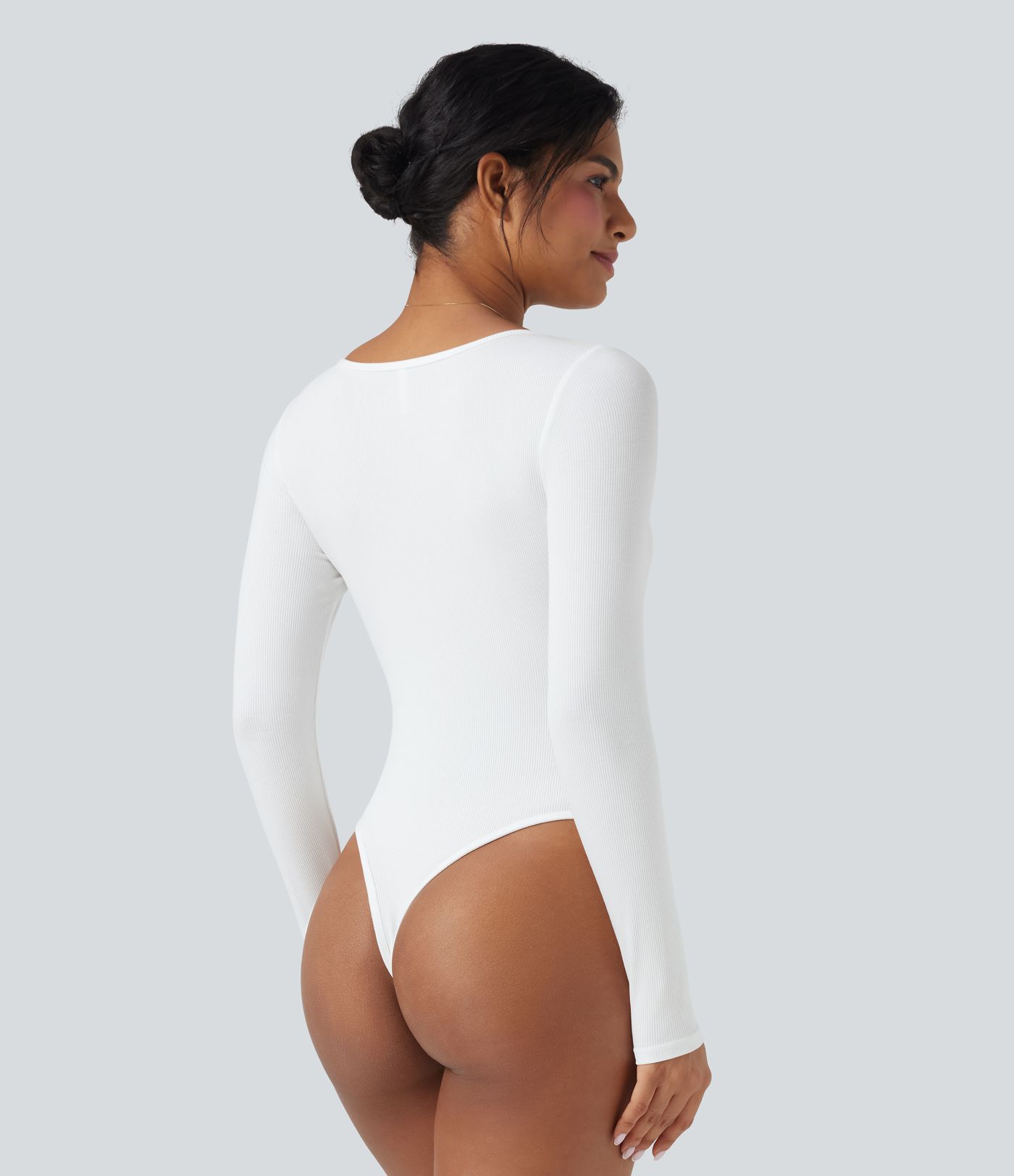 Arbeitsbodysuit aus geripptem Strick mit U-Ausschnitt und langen Ärmeln