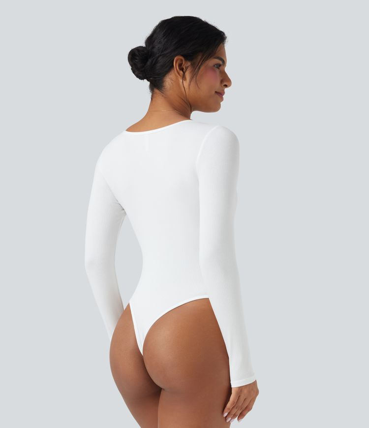 Ribbed Knit U Neck Long Sleeve Work Bodysuit