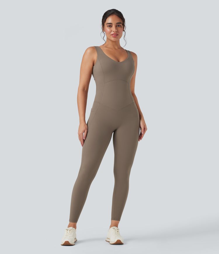 Halara UltraSculpt™ V Neck Butt Lifting Workout Jumpsuit with Pockets-Easy Peezy Edition