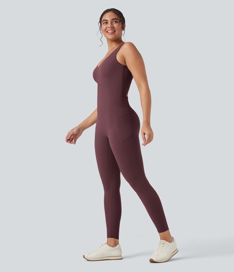 Halara UltraSculpt™ V Neck Butt Lifting Workout Jumpsuit with Pockets