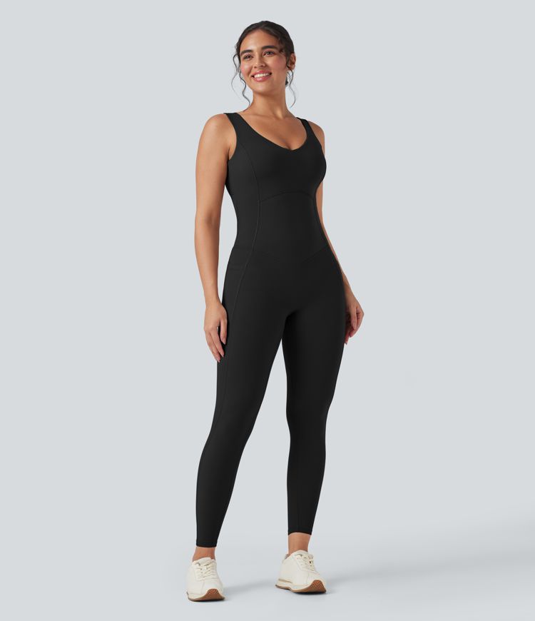 Halara UltraSculpt™ V Neck Butt Lifting Workout Jumpsuit with Pockets-Easy Peezy Edition