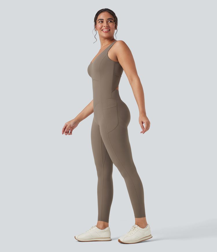 Halara UltraSculpt™ V Neck Butt Lifting Workout Jumpsuit with Pockets-Easy Peezy Edition