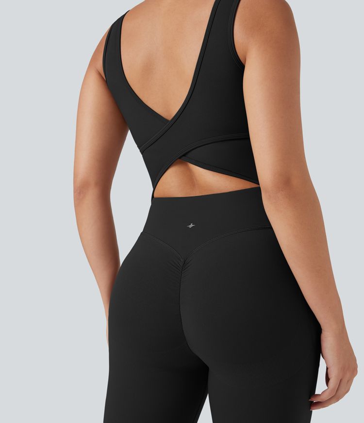 Halara UltraSculpt™ V Neck Butt Lifting Workout Jumpsuit with Pockets-Easy Peezy Edition