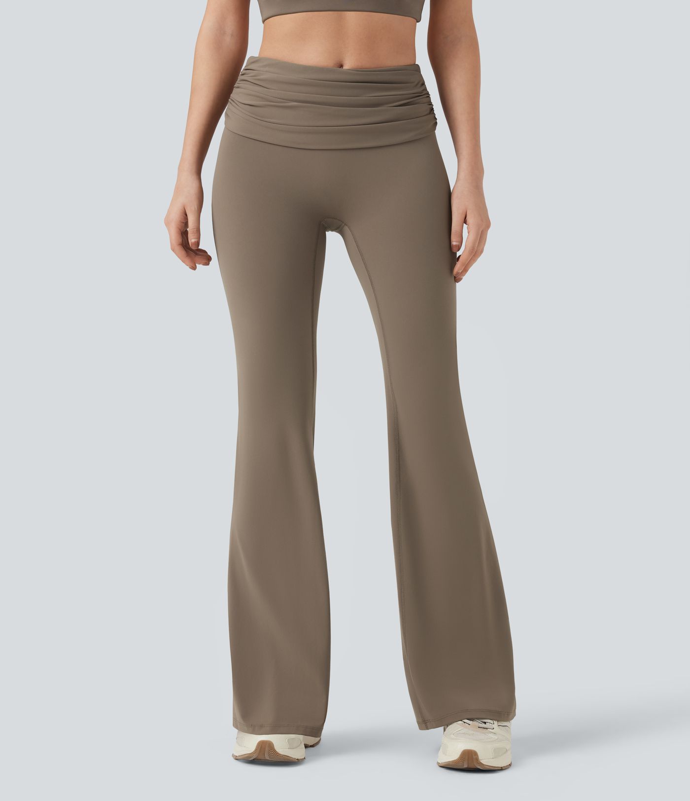 Halara UltraSculpt™ Foldover Mid Rise Ruched Tummy Control Dance Bootcut Leggings with Pockets