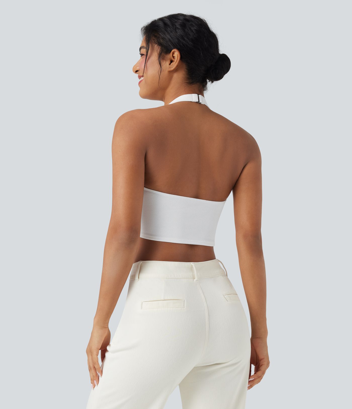 Débardeur décontracté cropped maille côtelée dos-nu boucle réglable