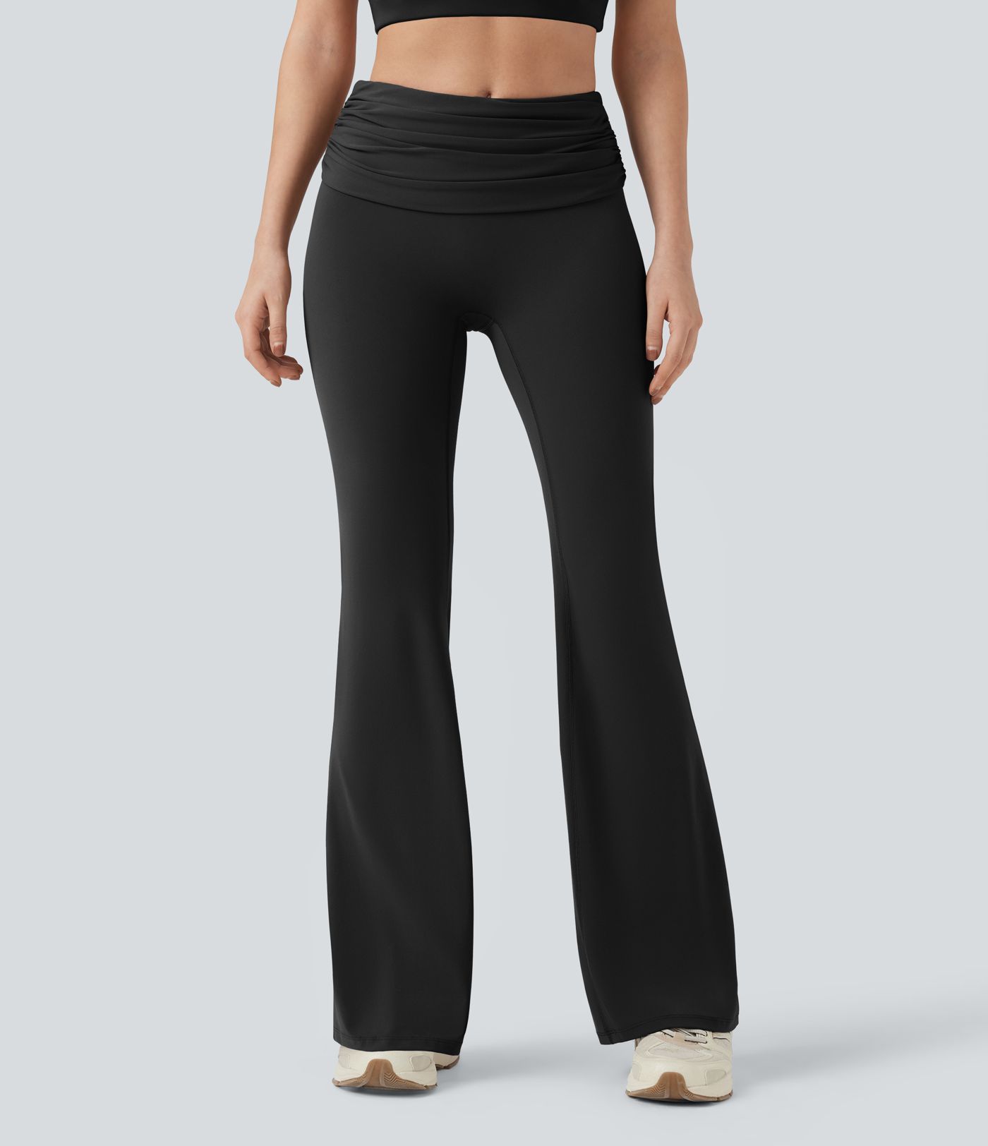 Halara UltraSculpt™ Foldover Mid Rise Ruched Tummy Control Dance Bootcut Leggings with Pockets