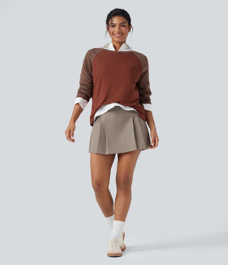 Round Neck Raglan Long Sleeve Color Block Casual Top