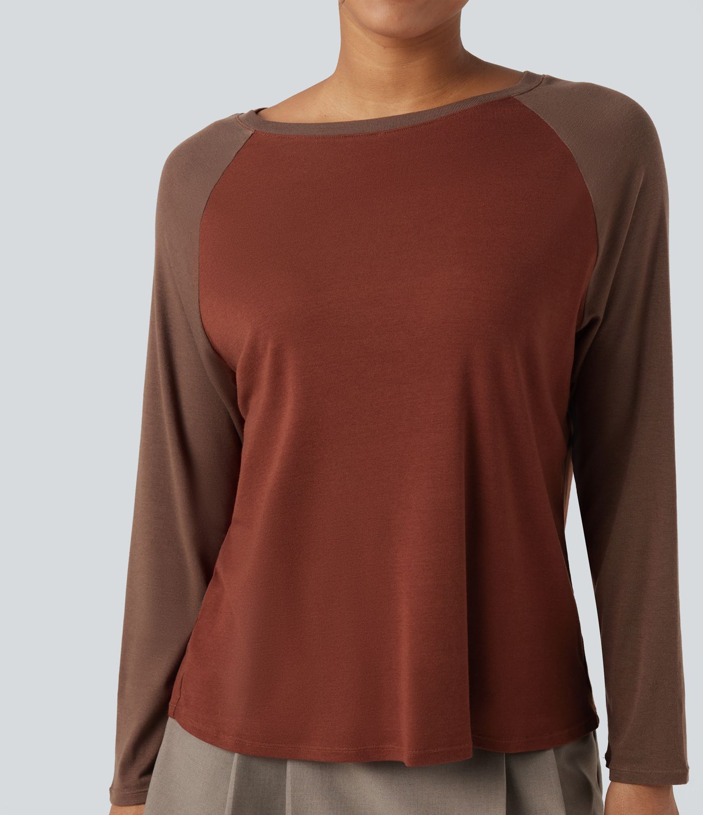 Round Neck Raglan Long Sleeve Color Block Casual Top