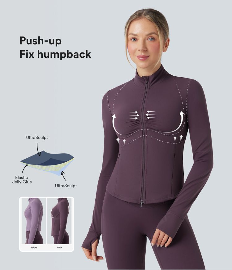 Halara UltraSculpt™ Mock Neck Ruched Push-Up Long Sleeve Thumb Hole Yoga Jacket with Pockets