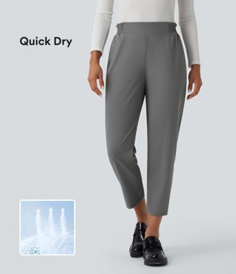 Halara Flex™ Mid Rise Frill Tapered Quick Dry Work Pants with Pockets-UPF40+