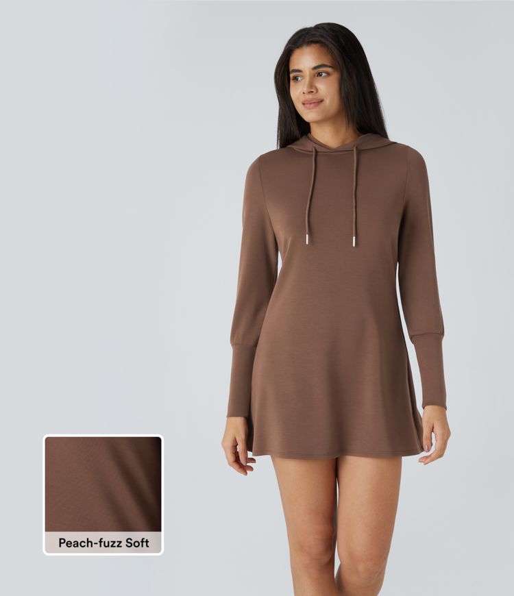 Drawstring Long Sleeve Mini Casual Hoodie Dress