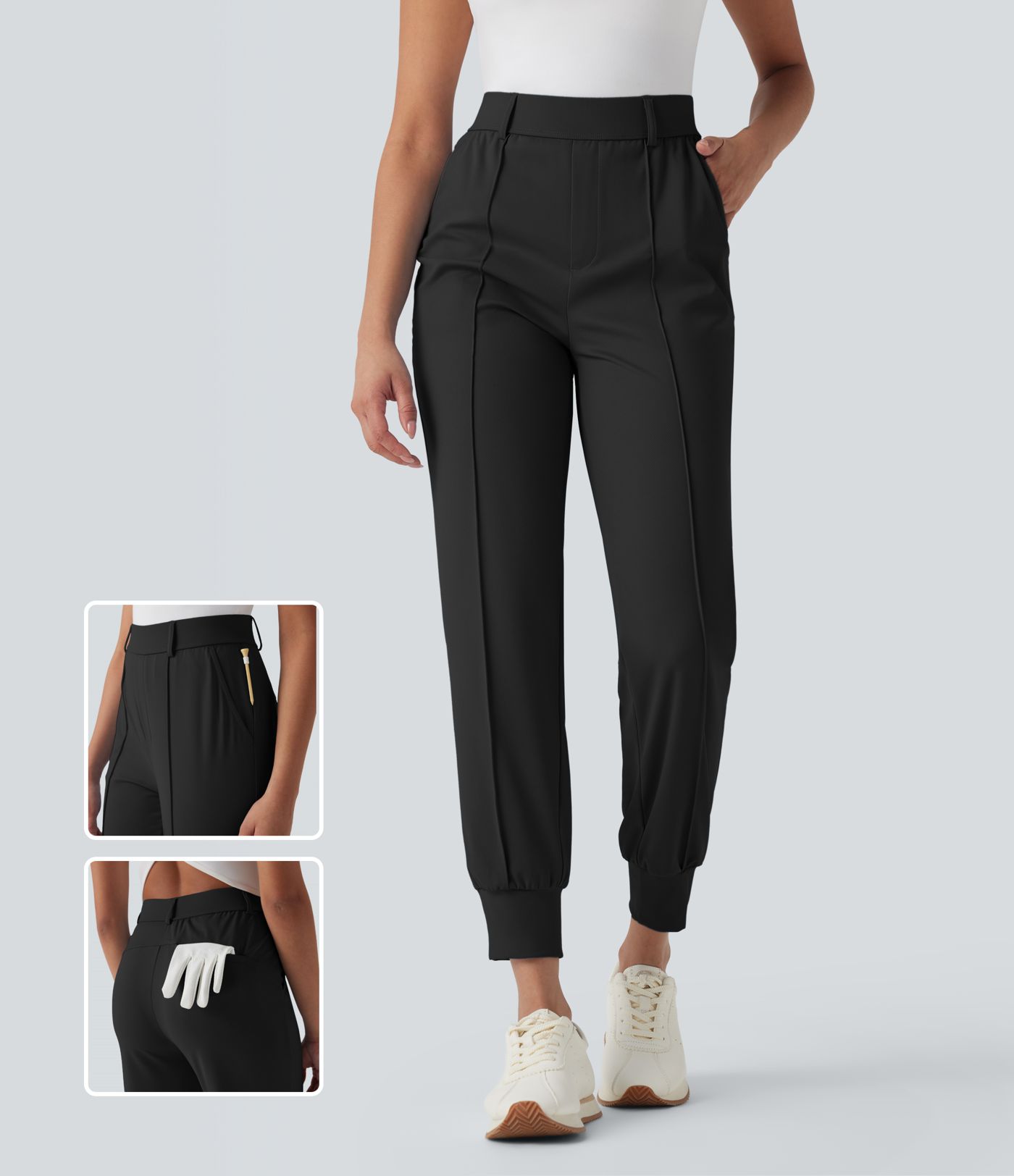 High Waisted Pockets Quick Dry Golf Joggers-Golf Tee Pocket-UPF40+