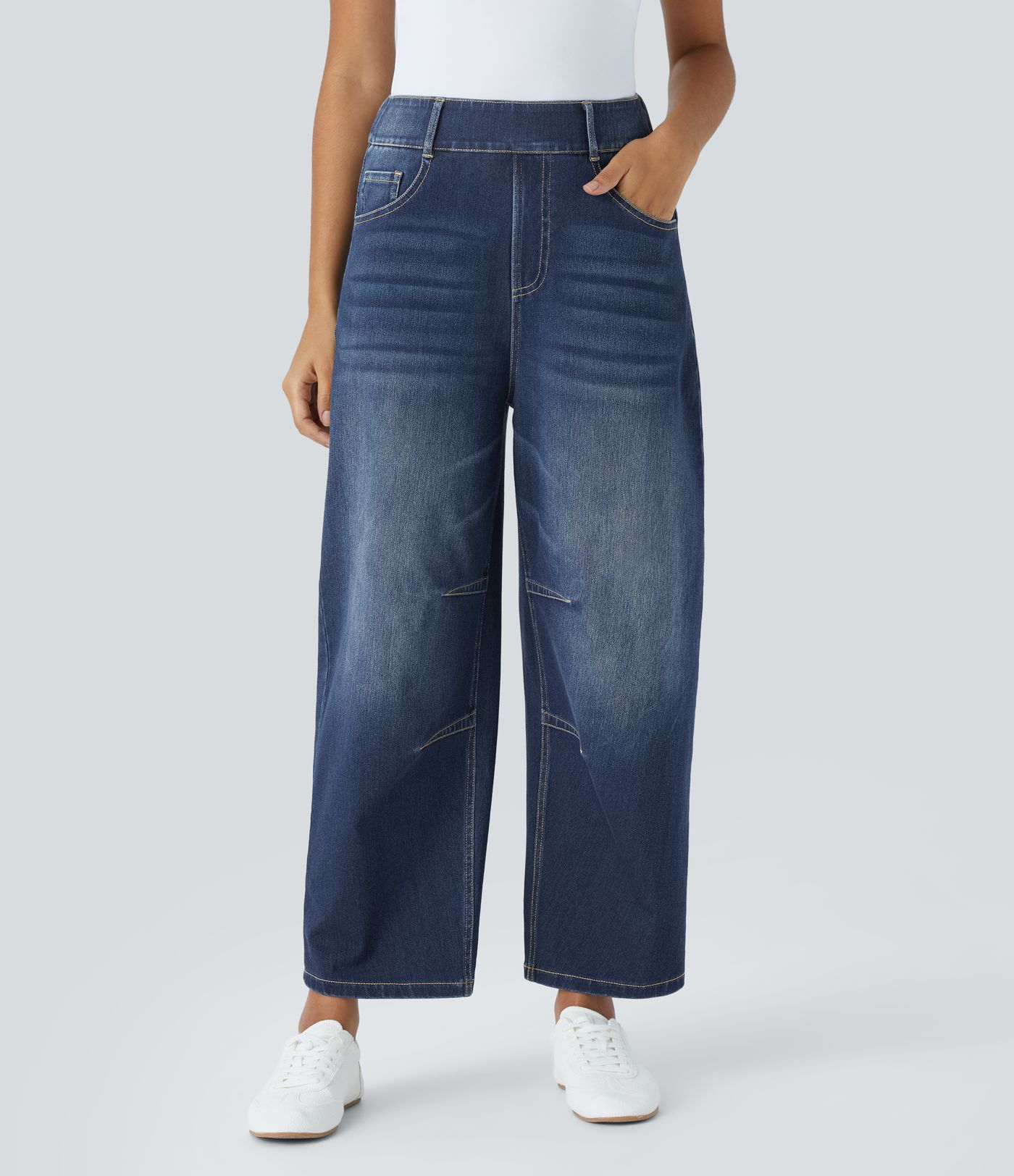 Halara Flex™ Mid Rise Pockets Barrel Leg Casual Jeans