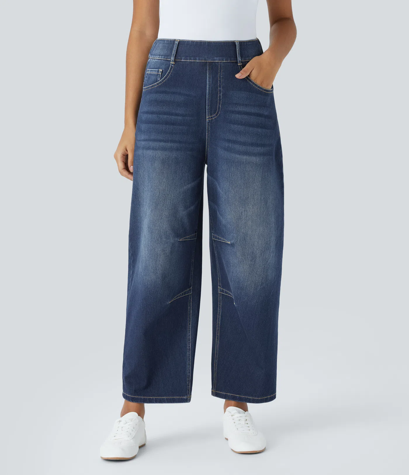 HalaraMagic™ Mid Rise Multiple Pockets Barrel Leg Stretchy Knit Casual Jeans