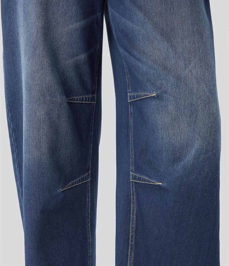 Halara Flex™ Mid Rise Pockets Barrel Leg Casual Jeans