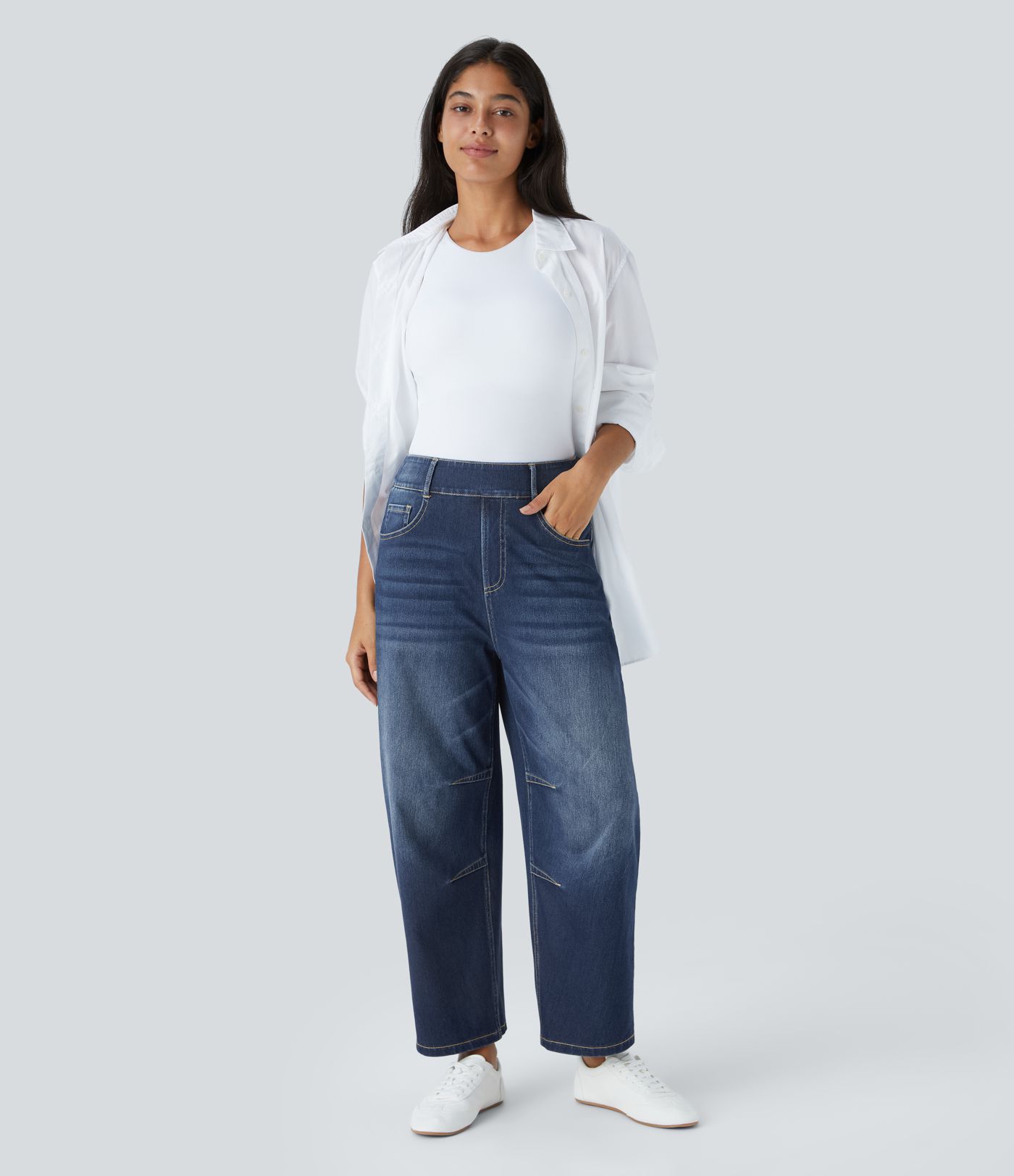 Halara Flex™ Mid Rise Pockets Barrel Leg Casual Jeans