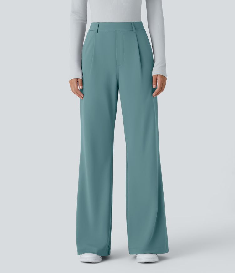 High Waisted Pocket Work Flare Pants