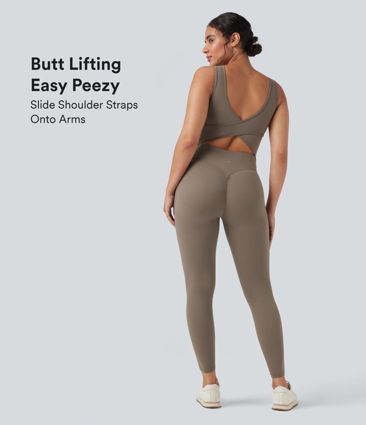 Halara UltraSculpt™ V Neck Butt Lifting Workout Jumpsuit with Pockets-Easy Peezy Edition