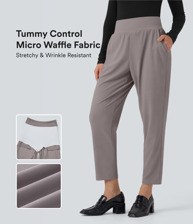 Halara Flex™ Mid Rise Tummy Control Micro Waffle Work Tapered Pants with Pockets