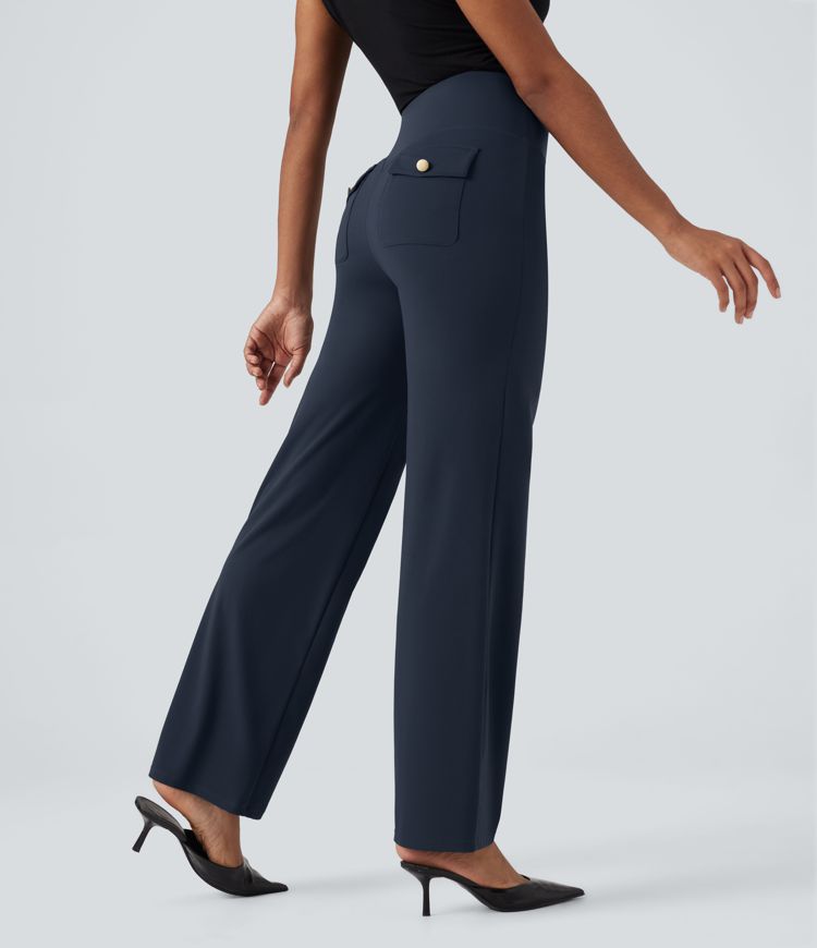 Halara UltraSculpt™ SoCinched spodnie z wysokim stanem i modelującą kontrolę kontroli, zabezpieczoną nogawką, z kieszeniami