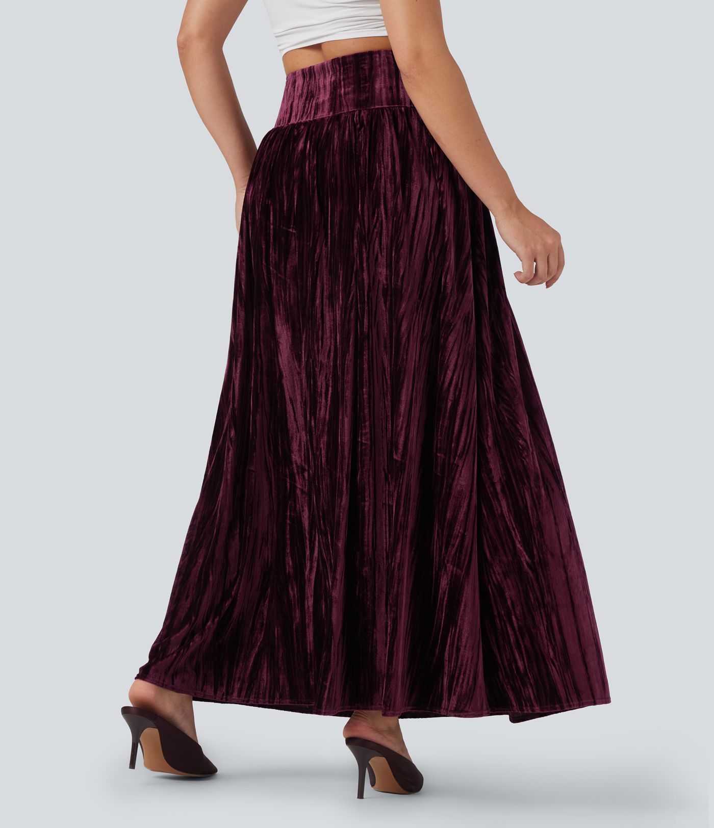 High Waisted 2-in-1 Velvet Maxi Casual Skirt
