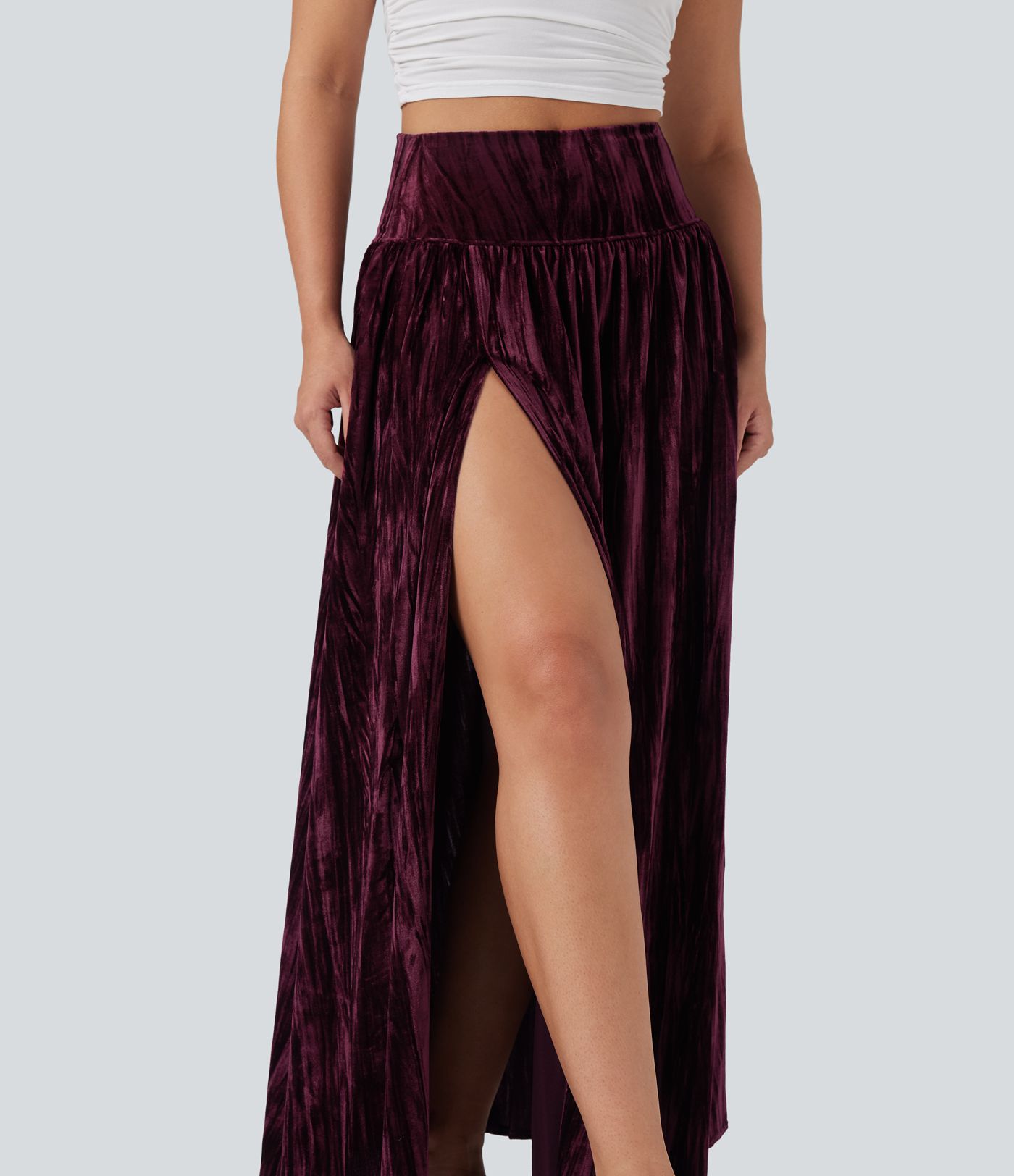 High Waisted 2-in-1 Velvet Maxi Casual Skirt