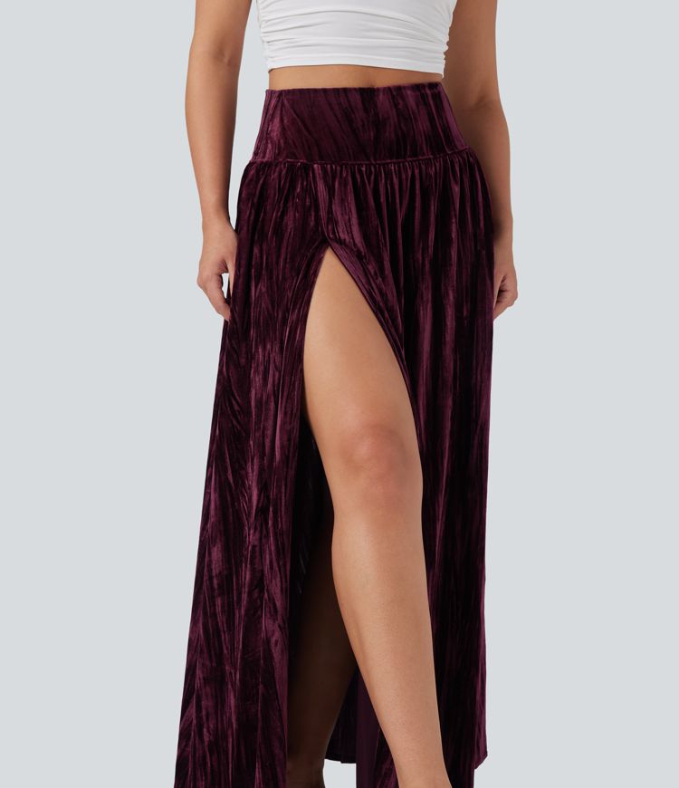 High Waisted 2-in-1 Velvet Maxi Casual Skirt