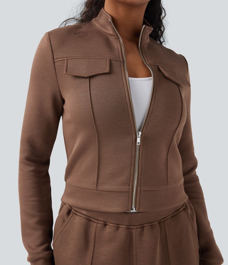 Stand Collar Long Sleeve Workout Jacket