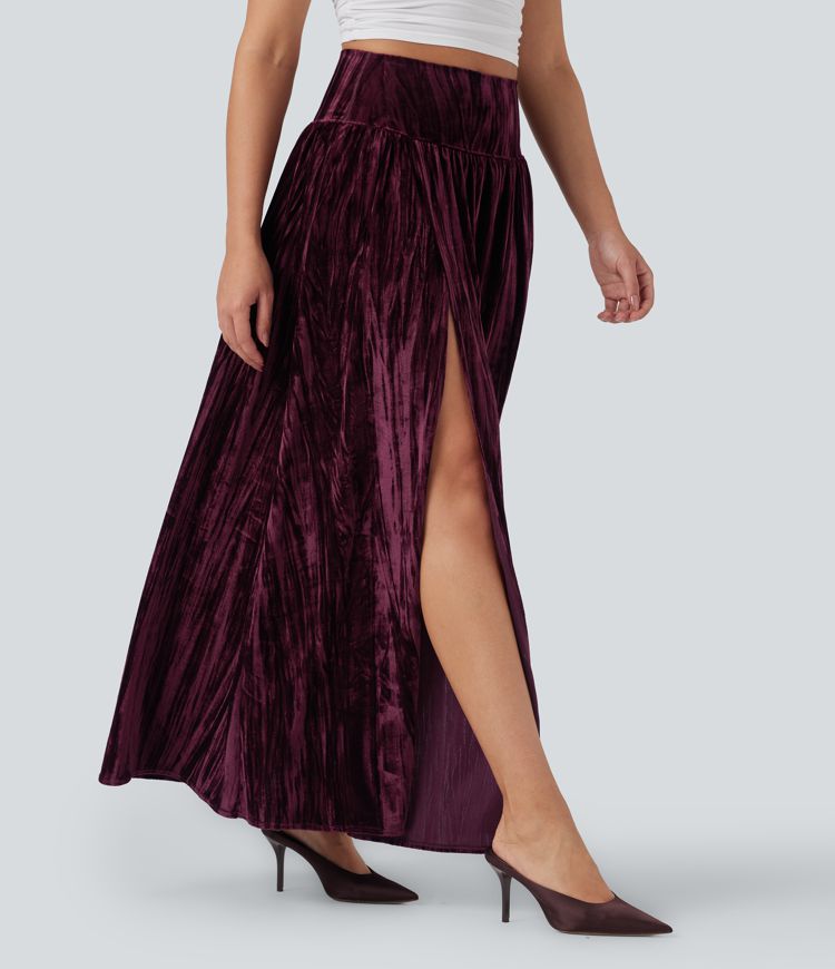 High Waisted 2-in-1 Velvet Maxi Casual Skirt