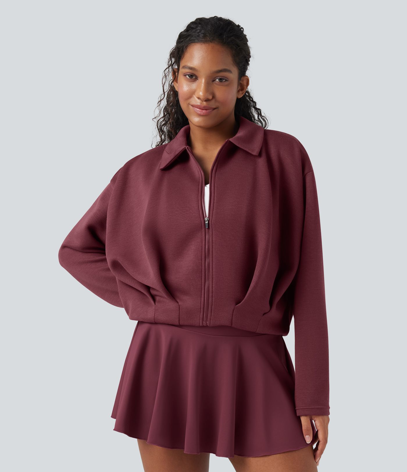 Veste décontractée SpacerTek™ à manches longues, col et plis, avec fermeture éclair