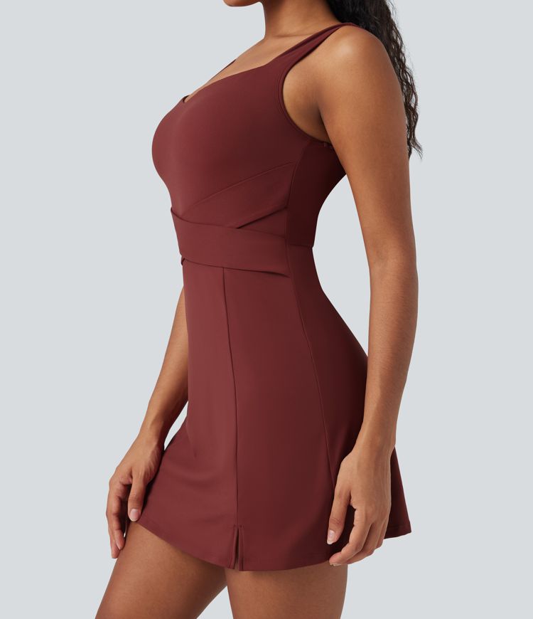 SoftlyZero™ Airy Tummy Control 2-Piece Cool Touch Mini Workout Active Dress with Pocket