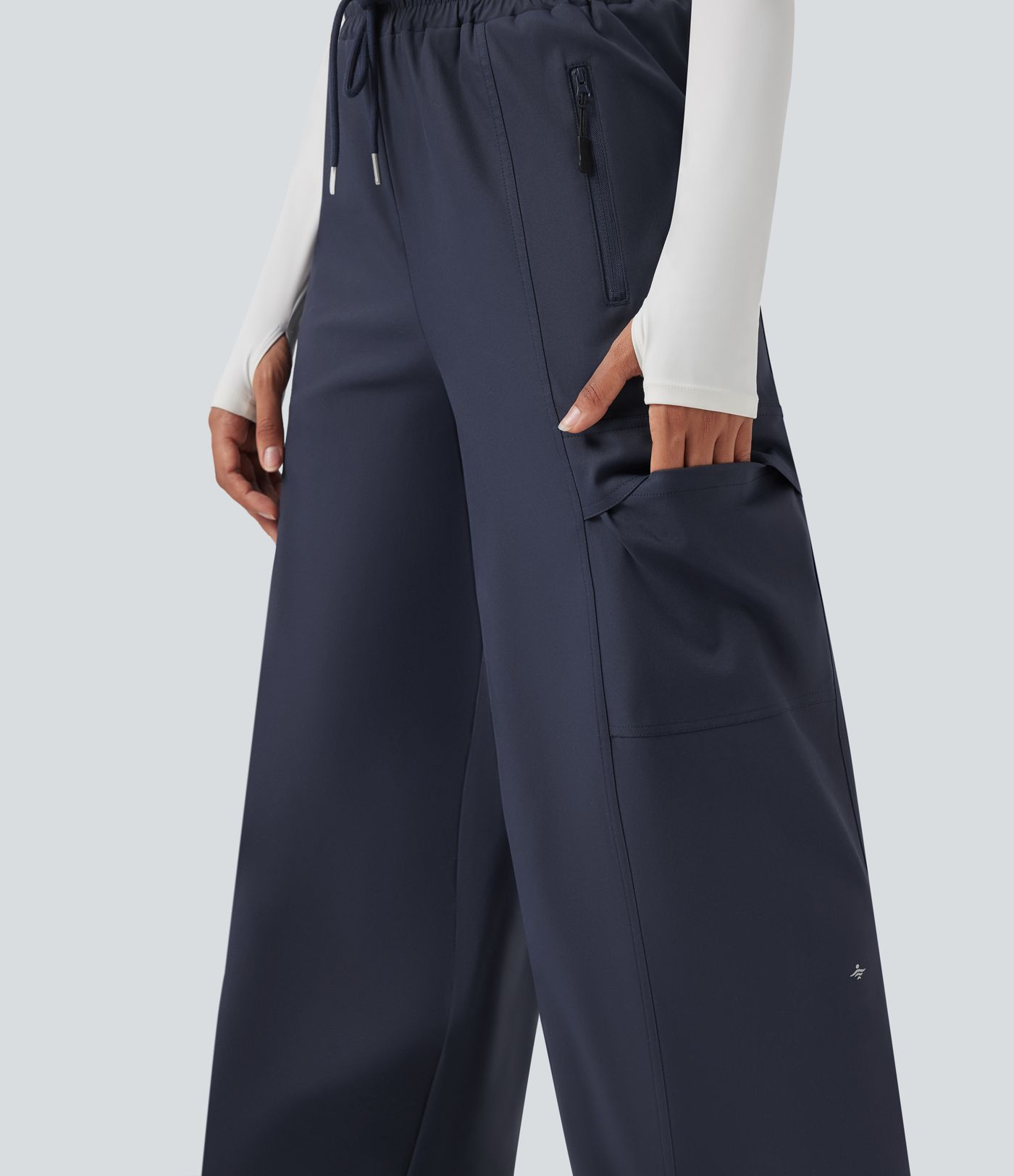 Water Repellent Wear-Resistant High Waisted Drawstring Straight Leg Hiking Pants with Pockets