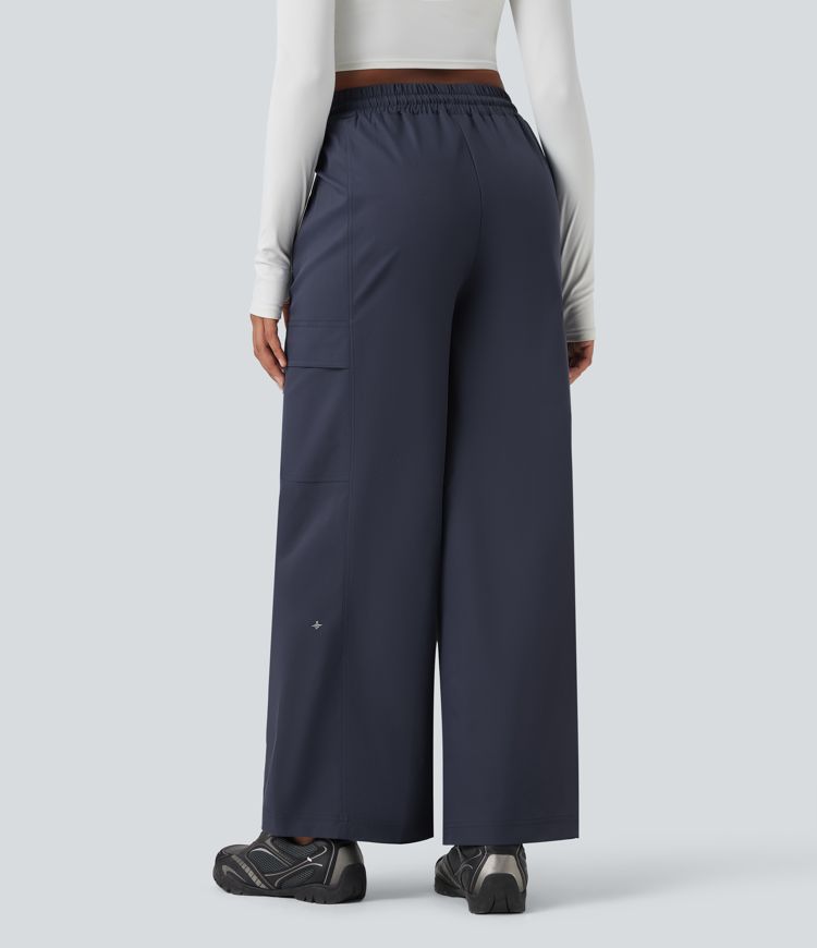 Water Repellent Wear-Resistant High Waisted Drawstring Straight Leg Hiking Pants with Pockets