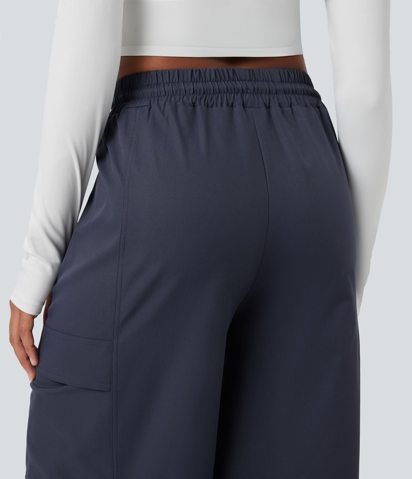 Water Repellent Wear-Resistant High Waisted Drawstring Straight Leg Hiking Pants with Pockets