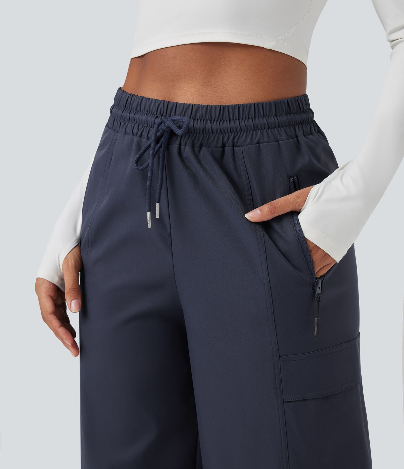 Water Repellent Wear-Resistant High Waisted Drawstring Straight Leg Hiking Pants with Pockets