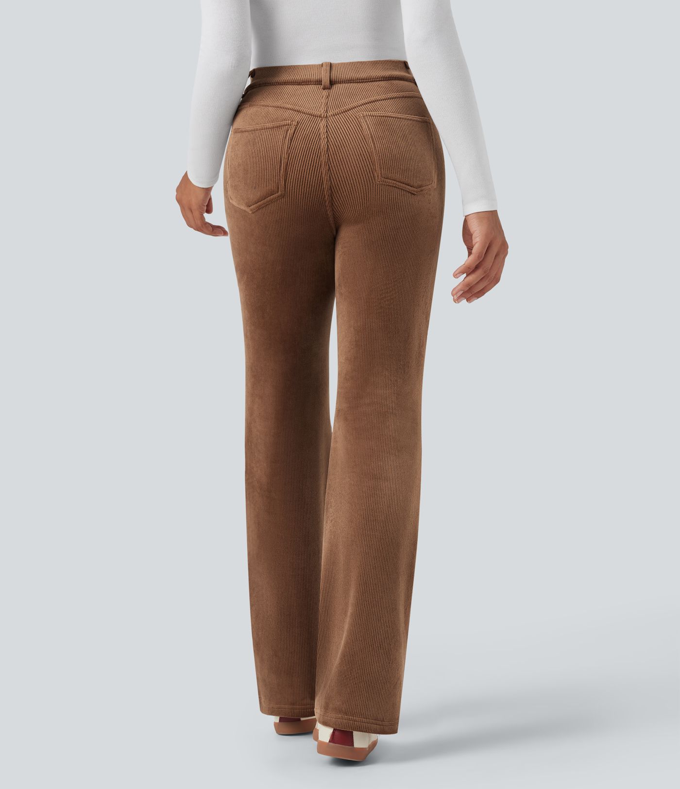 Pantalon évasé décontracté en velours côtelé molleton taille haute gainant avec poches