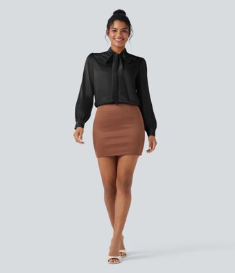 Tie Front Long Sleeve Satin Work Shirt