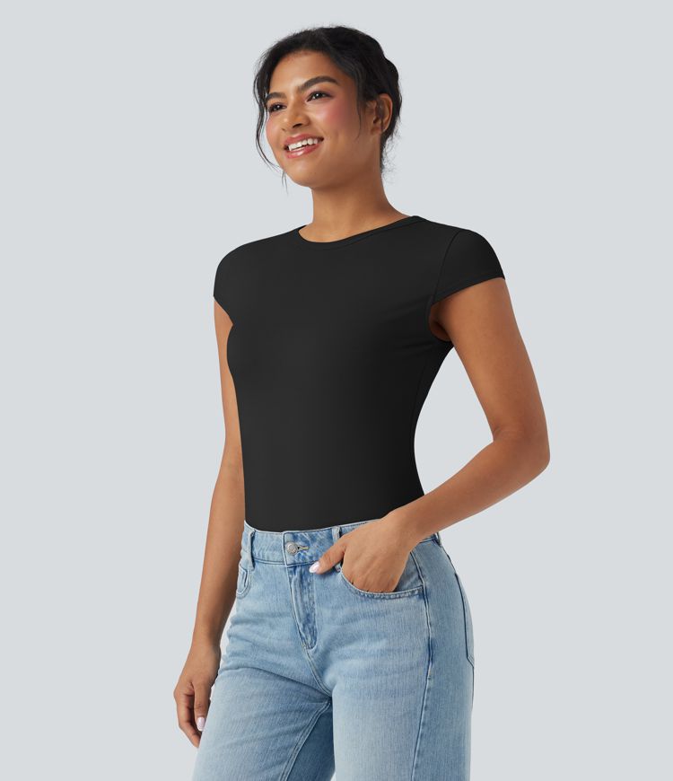 Round Neck Cap Sleeve Casual T-Shirt