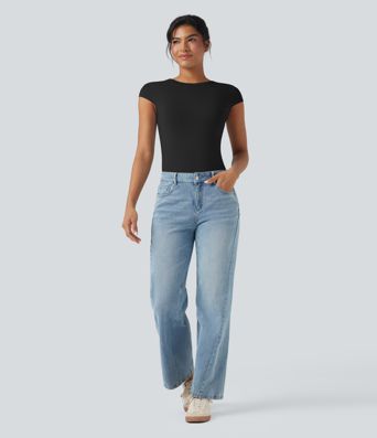 Round Neck Cap Sleeve Casual T-Shirt