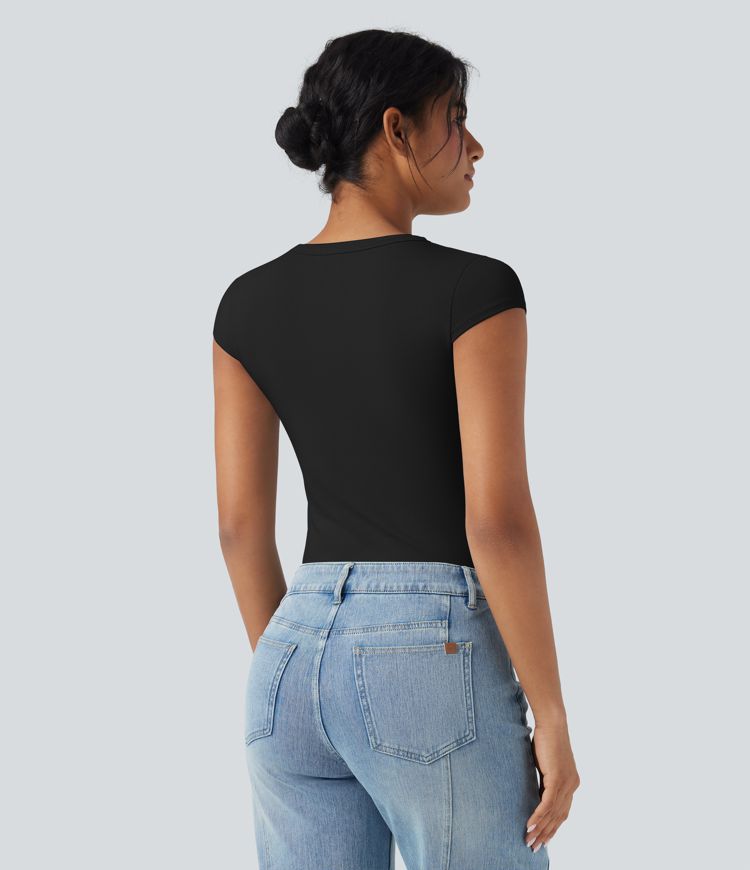Round Neck Cap Sleeve Casual T-Shirt