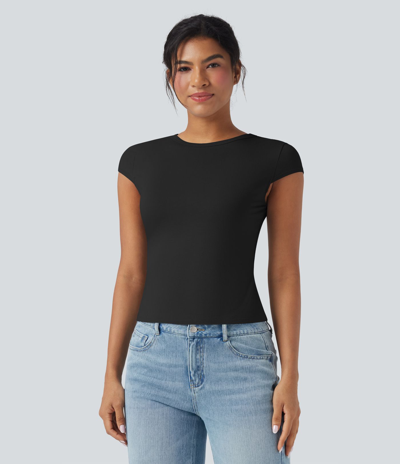 Round Neck Cap Sleeve Casual T-Shirt