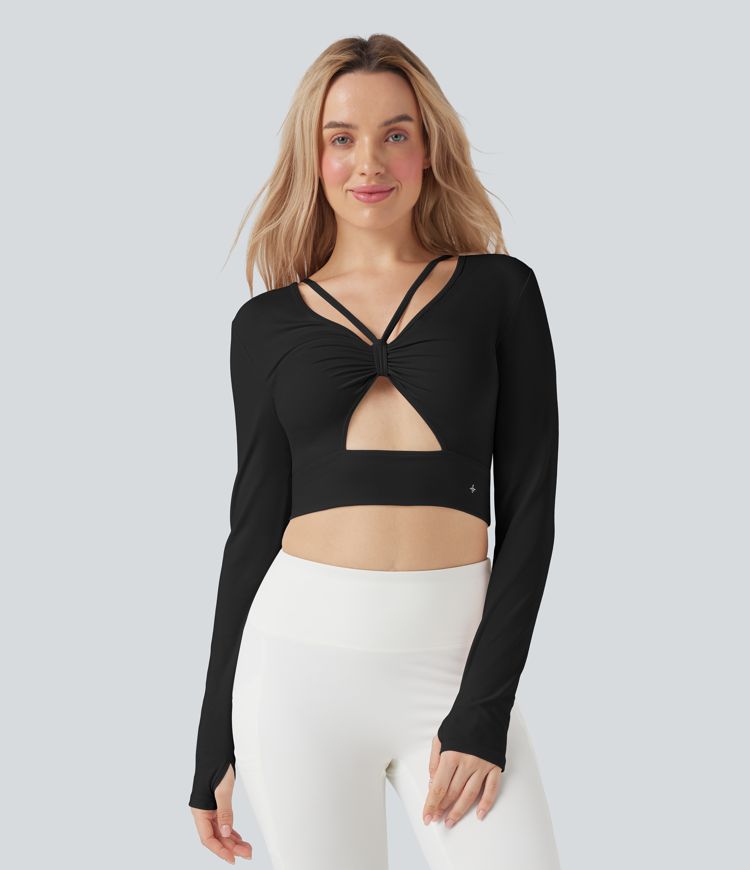 SoftlyZero™ Plush Cut-out Thumb Holes Yoga Sports Top-Front and Back Wearable