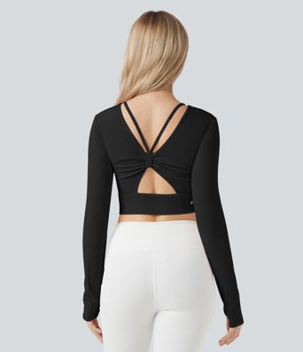 SoftlyZero™ Plush Cut-out Thumb Holes Yoga Sports Top-Front and Back Wearable