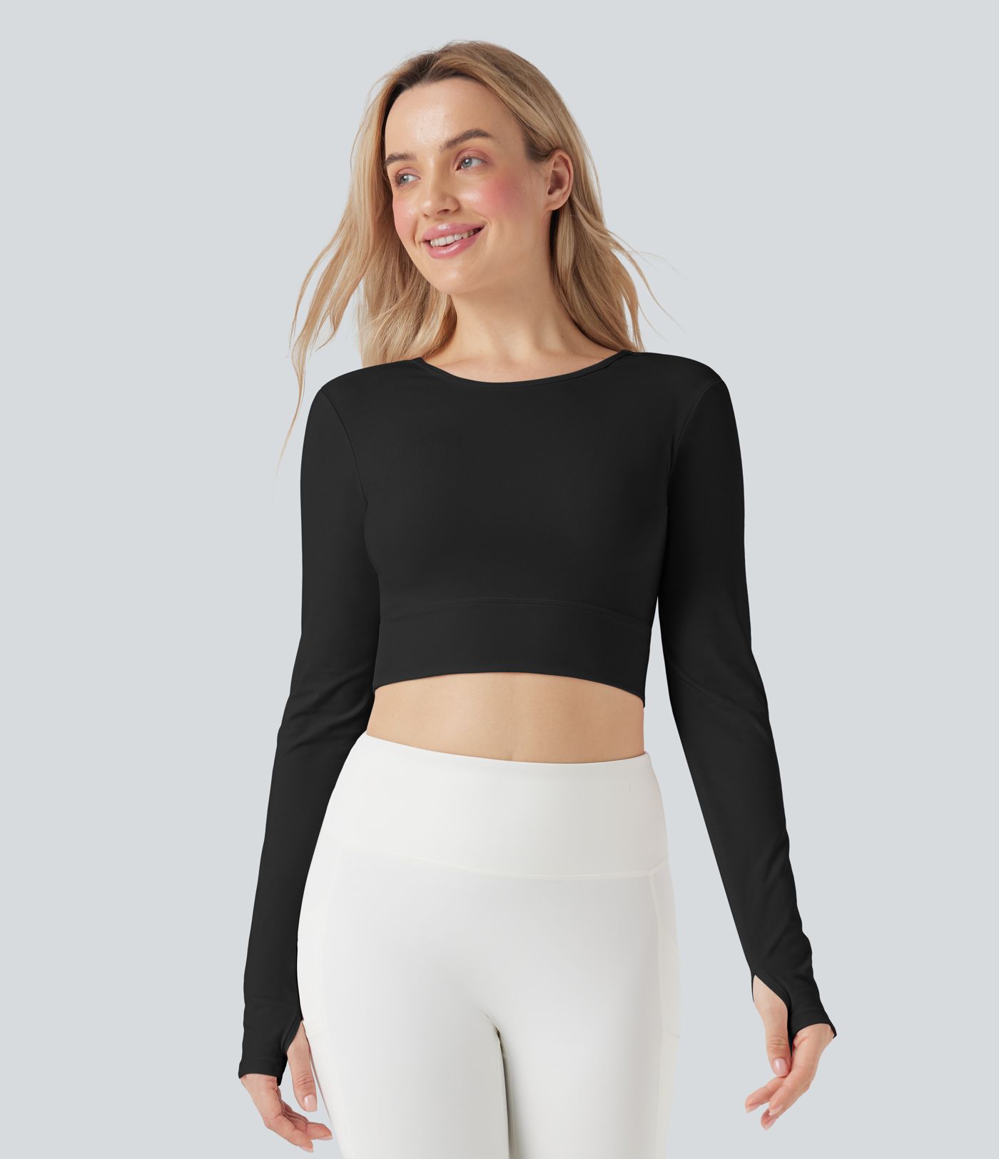 SoftlyZero™ Plush Cut-out Thumb Holes Yoga Sports Top-Front and Back Wearable