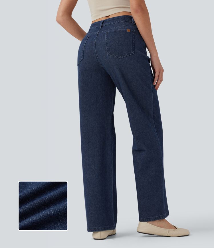 Halara Flex™ High Waisted Straight Leg Metallic Casual Jeans with Pockets