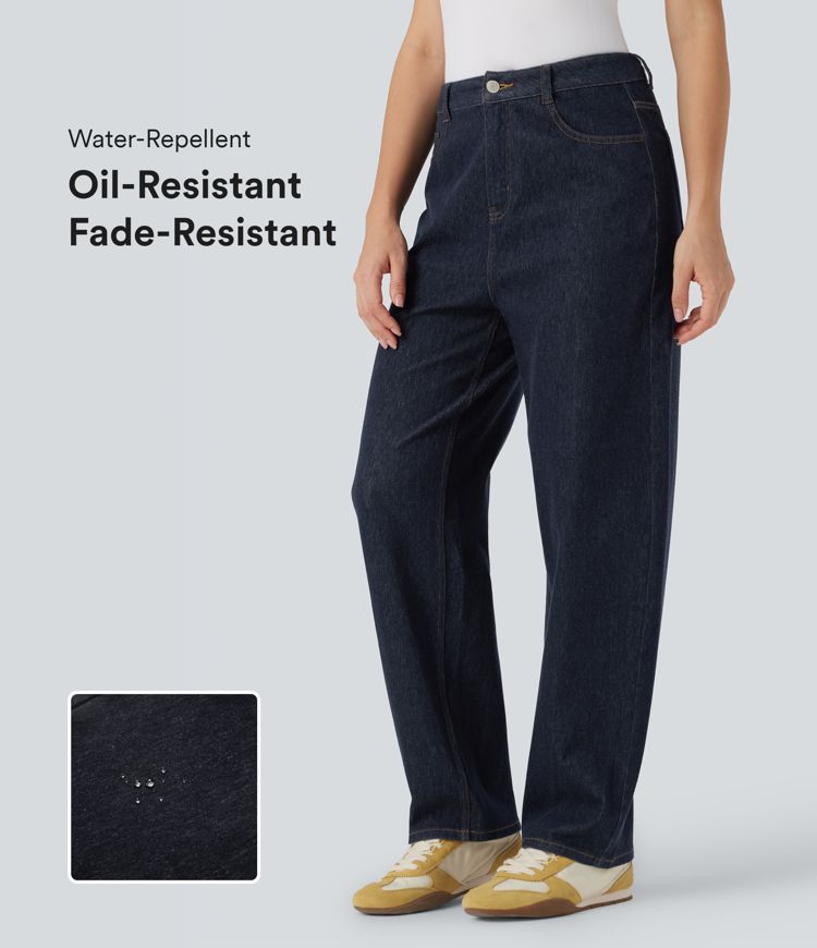 Halara Flex™ Water-Repellent Oil-Resistant High Waisted Barrel Leg Casual Jeans with Pockets