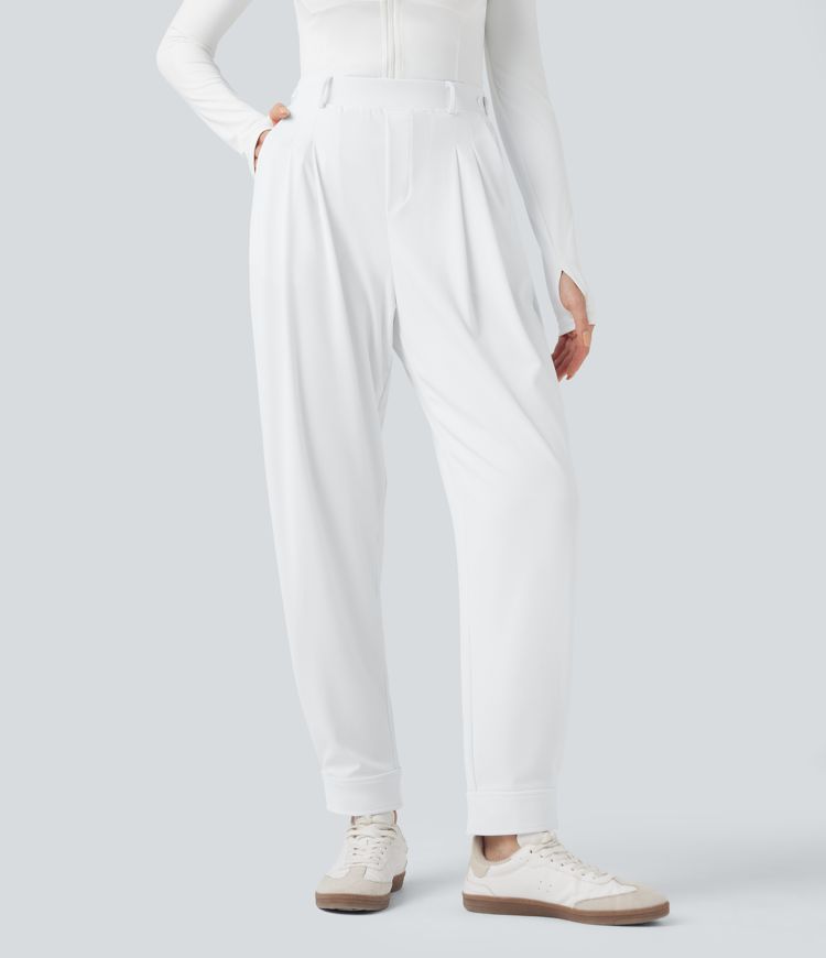 High Waisted Adjustable Waist Quick Dry Golf Tapered Pants-Golf Tee Pocket-UPF40+